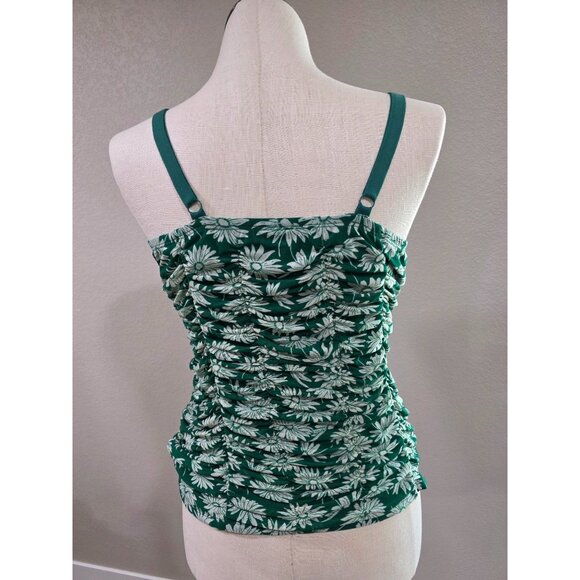 Green & White Floral Ruched Cami Top With Adjustable Straps - Picture 4 of 5
